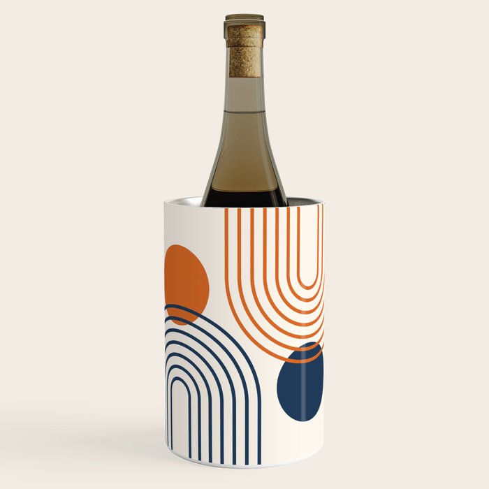 Mid Century Modern Geometric 199.2 in Navy Blue Orange Wine Chiller Gallery Image 1