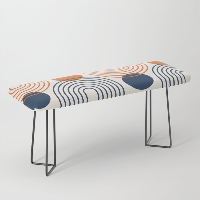 Mid Century Modern Geometric 199.2 in Navy Blue Orange Bench Gallery Image 1