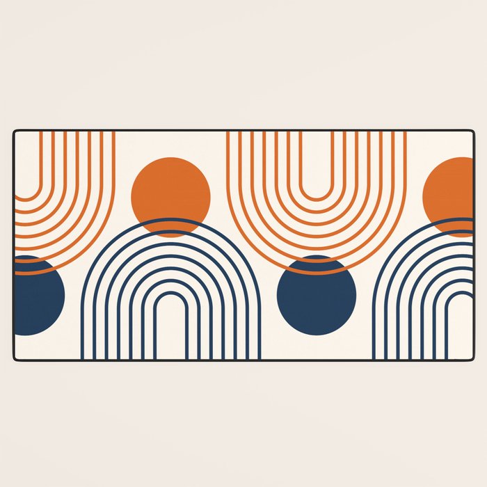 Mid Century Modern Geometric 199.2 in Navy Blue Orange Desk Mat Gallery Image 3