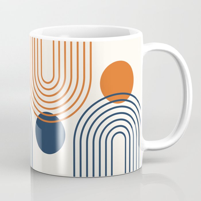 Mid Century Modern Geometric 199.2 in Navy Blue Orange Coffee Mug Gallery Image 1