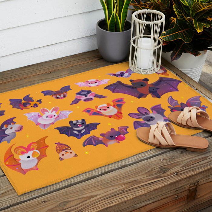 Bat - yellow Outdoor Rug Gallery Image 2