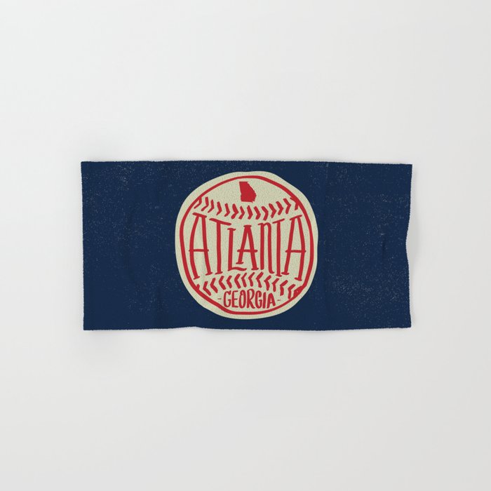 Atlanta Georgia Baseball - Hand Drawn, Script Typography Bath Towel Gallery Image 1