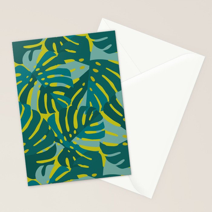 Monstera Leaves in Teal Stationery Card Gallery Image 2
