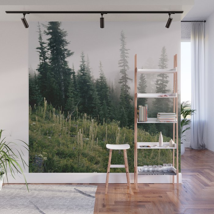 Foggy Green Forest Wall Mural Gallery Image 1