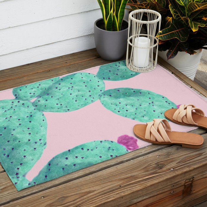 Cactus with pink flowers Outdoor Rug Gallery Image 2