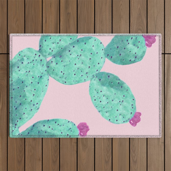 Cactus with pink flowers Outdoor Rug Gallery Image 1