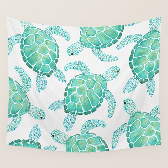 Sea Turtle Pattern - Blue Wall Tapestry Gallery Image 4
