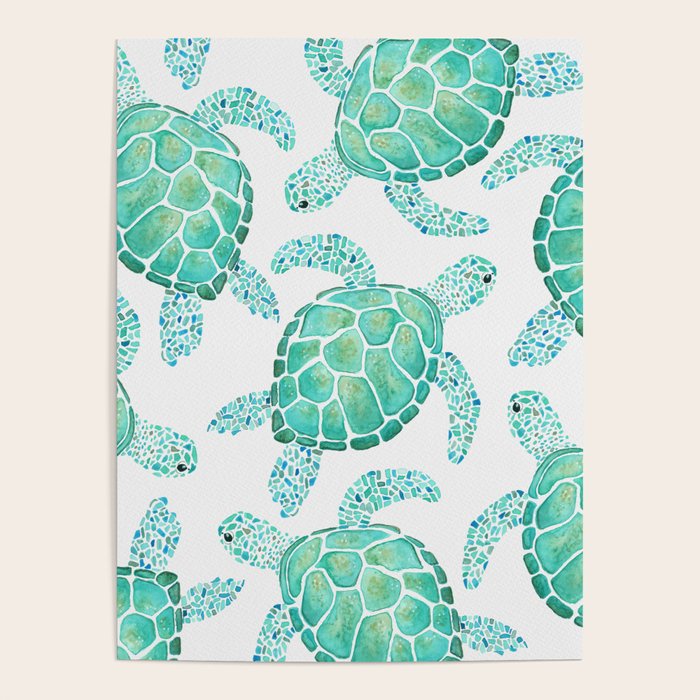 Sea Turtle Pattern - Blue Poster