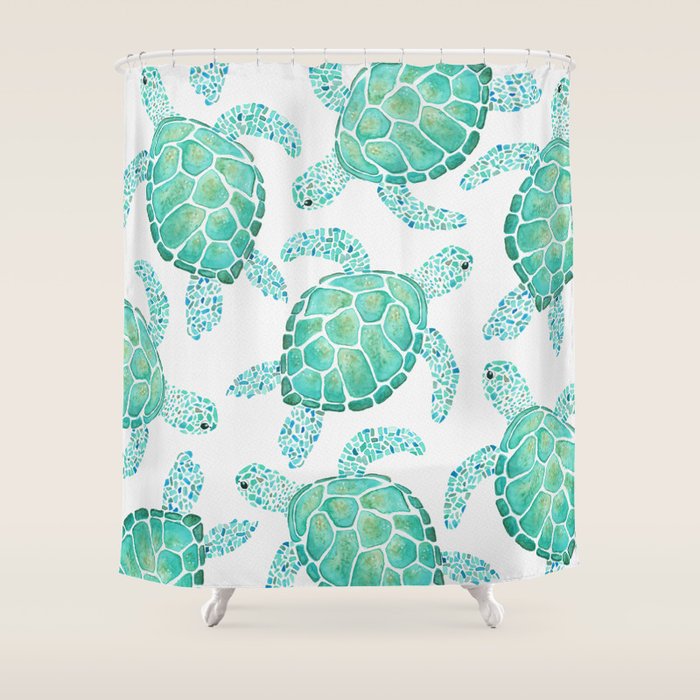 Sea Turtle Pattern - Blue Shower Curtain Gallery Image 1