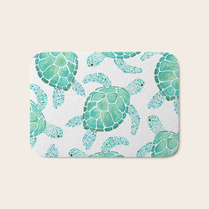 Sea Turtle Pattern - Blue Bath Mat Gallery Image 1