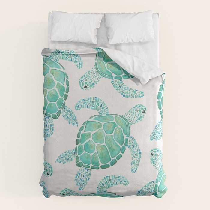 Sea Turtle Pattern - Blue Duvet Cover
