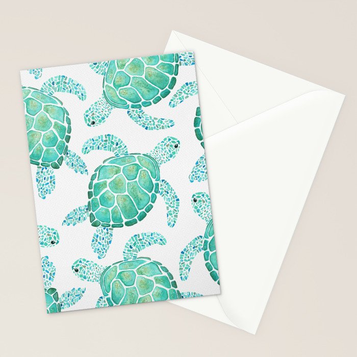 Sea Turtle Pattern - Blue Stationery Card Gallery Image 2