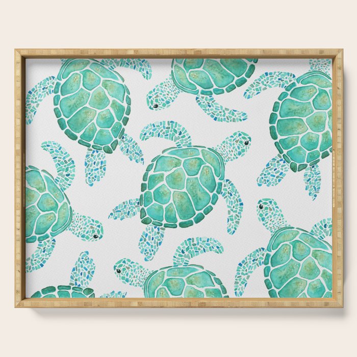 Sea Turtle Pattern - Blue Serving Tray Gallery Image 1