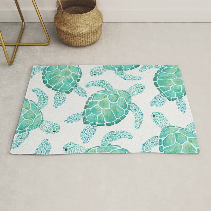 Sea Turtle Pattern - Blue Rug Gallery Image 1