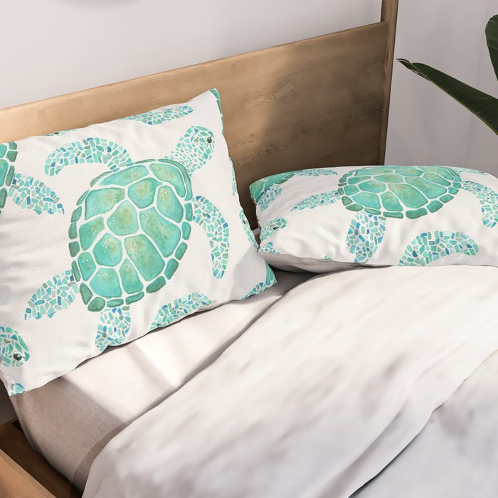 Sea Turtle Pattern - Blue Pillow Sham Gallery Image 2