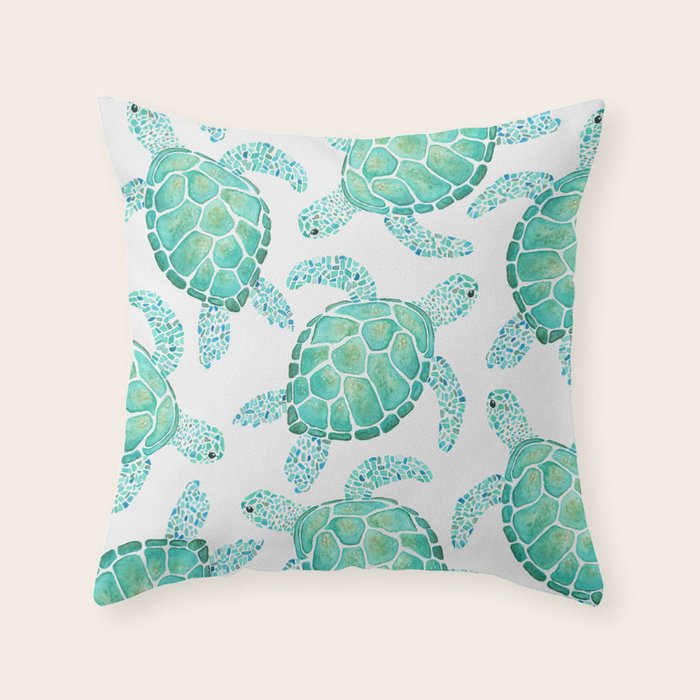 Sea Turtle Pattern - Blue Throw Pillow Gallery Image 1