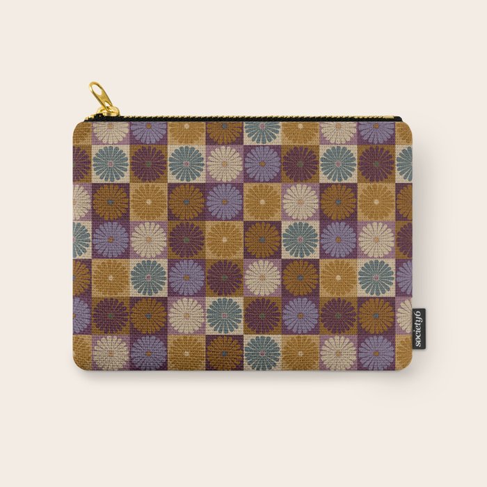 Retro Flowers Check Pattern X Carry All Pouch Gallery Image 1