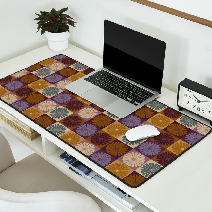 Retro Flowers Check Pattern X Desk Mat Gallery Image 2