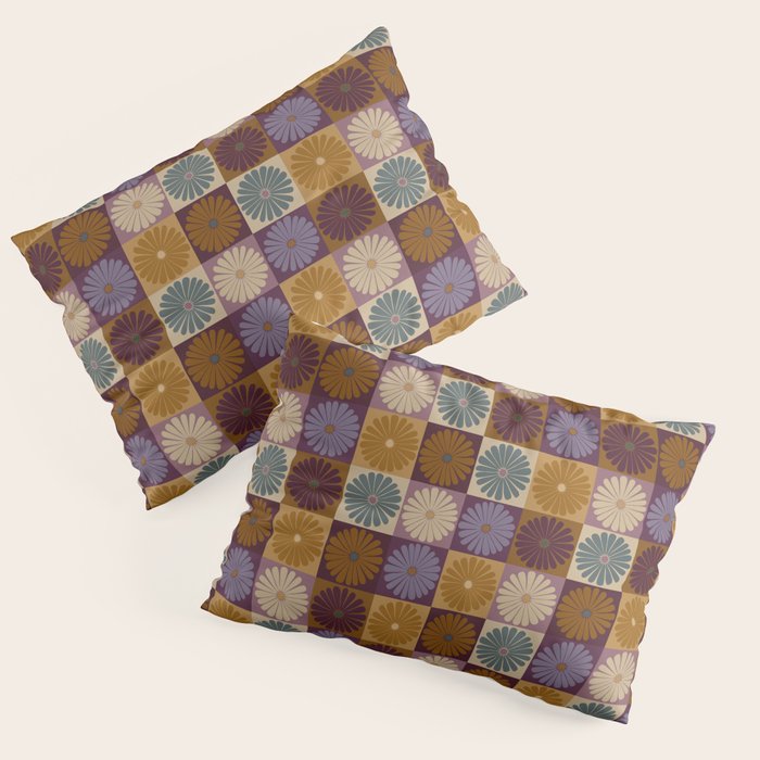 Retro Flowers Check Pattern X Pillow Sham Gallery Image 1