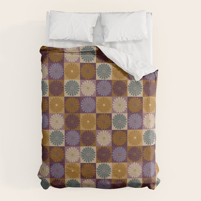 Retro Flowers Check Pattern X Duvet Cover Gallery Image 6