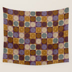 Retro Flowers Check Pattern X Wall Tapestry Gallery Image 4