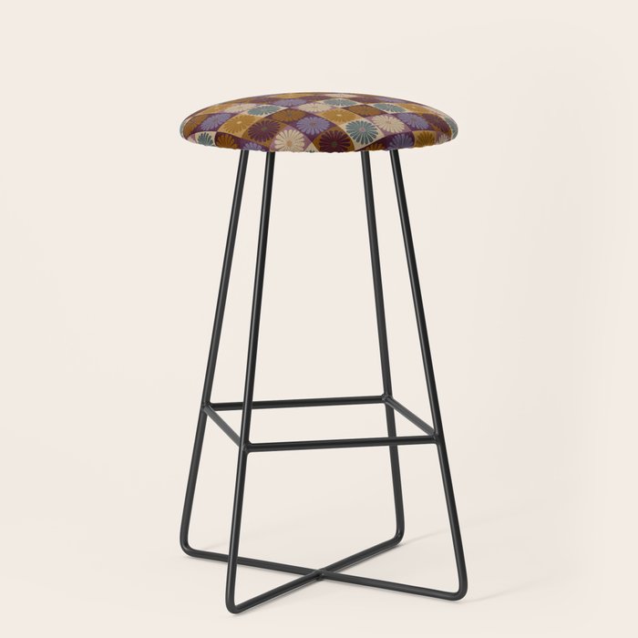 Retro Flowers Check Pattern X Stool Gallery Image 1