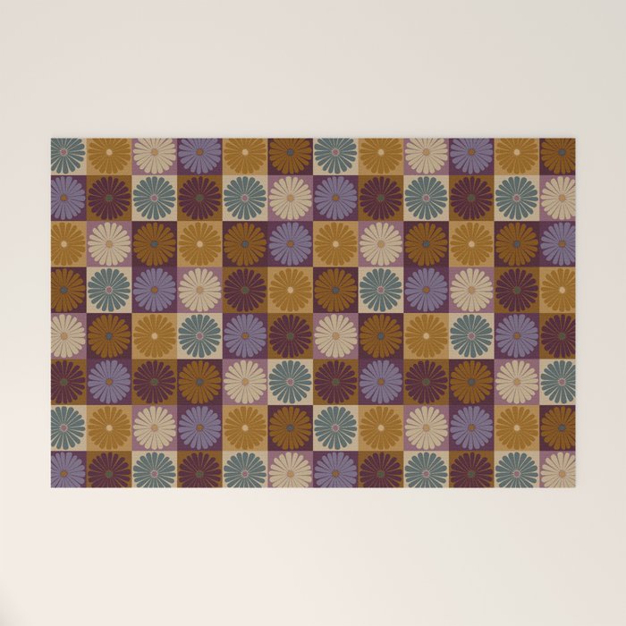 Retro Flowers Check Pattern X Welcome Mat Gallery Image 1