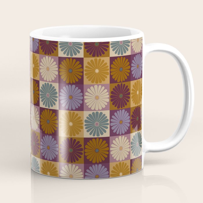 Retro Flowers Check Pattern X Coffee Mug Gallery Image 1