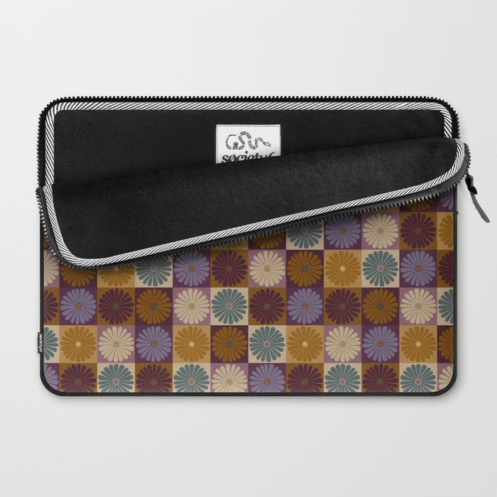 Retro Flowers Check Pattern X Laptop Sleeve Gallery Image 2