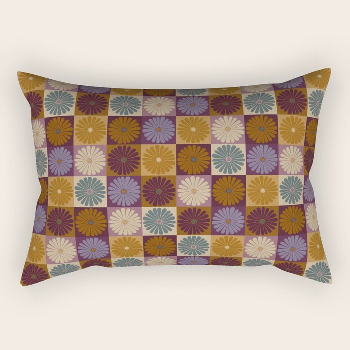 Retro Flowers Check Pattern X Rectangular Pillow Gallery Image 1