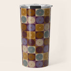 Retro Flowers Check Pattern X Travel Mug Gallery Image 1