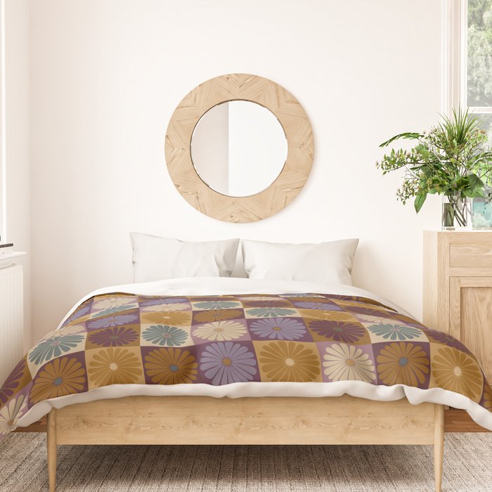 Retro Flowers Check Pattern X Duvet Cover Gallery Image 3