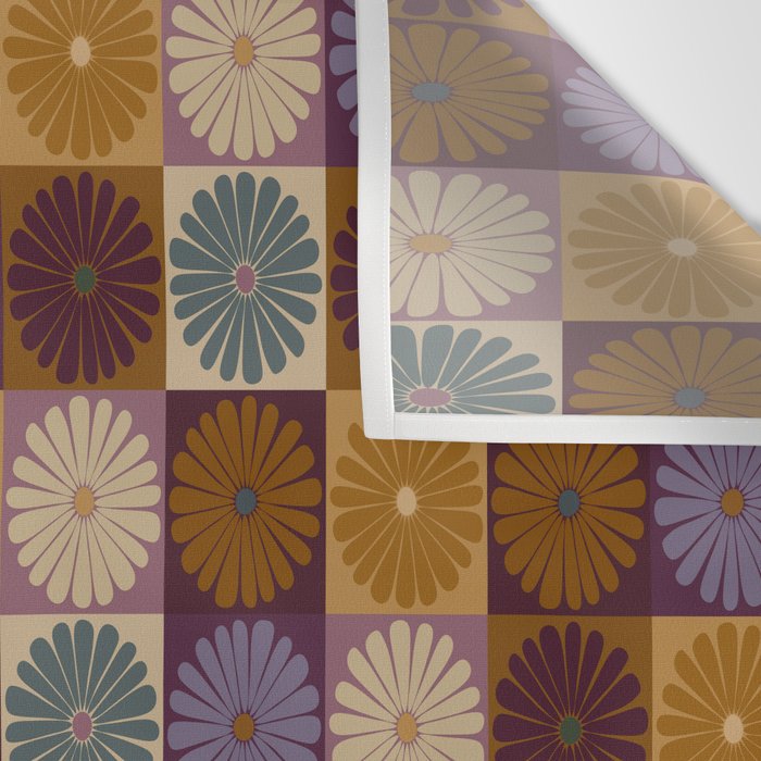 Retro Flowers Check Pattern X Wall Tapestry Gallery Image 3
