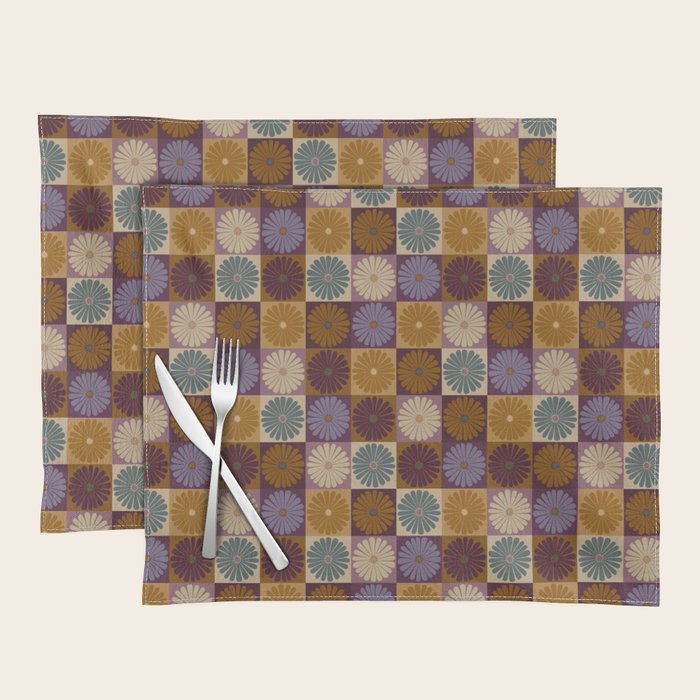 Retro Flowers Check Pattern X Placemat Gallery Image 1