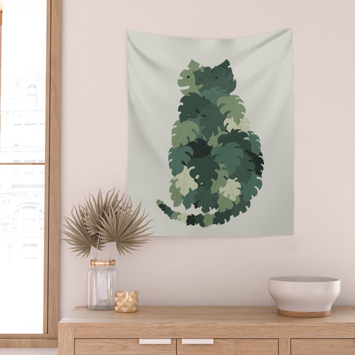 Cat Plants: Meowstera Wall Tapestry Gallery Image 2