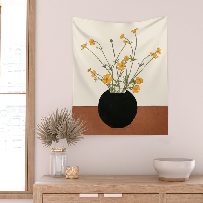 Blooming Wildflowers Yellow 2 Wall Tapestry Gallery Image 2