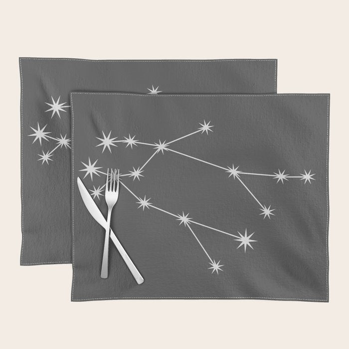 Gemini Zodiac Star Constellation Line Art Grey Placemat Gallery Image 1