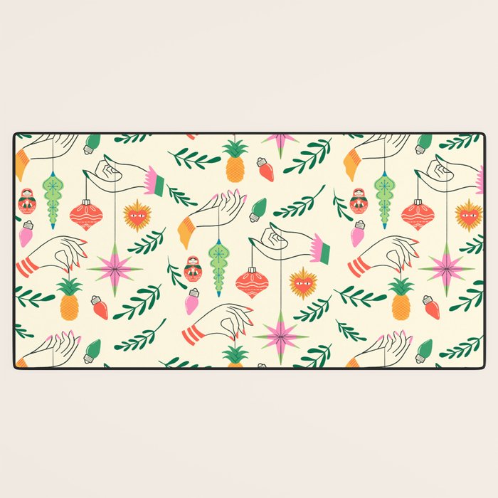 Tree Trimming Hands and Retro Ornaments Desk Mat Gallery Image 3