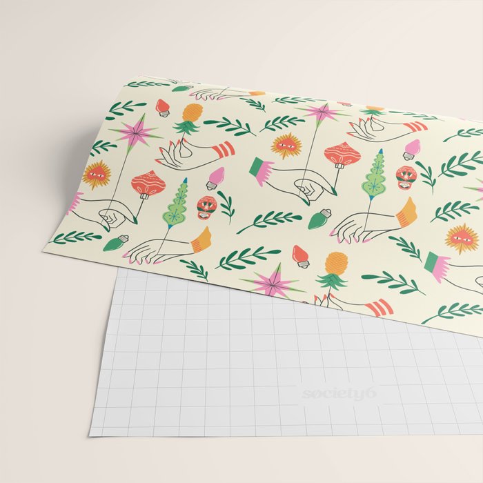 Tree Trimming Hands and Retro Ornaments Wrapping Paper Gallery Image 2