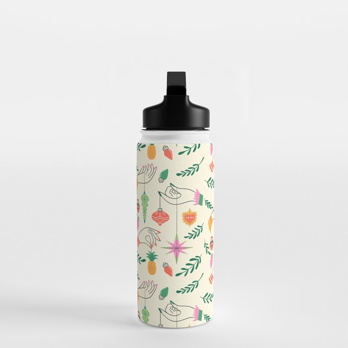 Tree Trimming Hands and Retro Ornaments Water Bottle Gallery Image 3