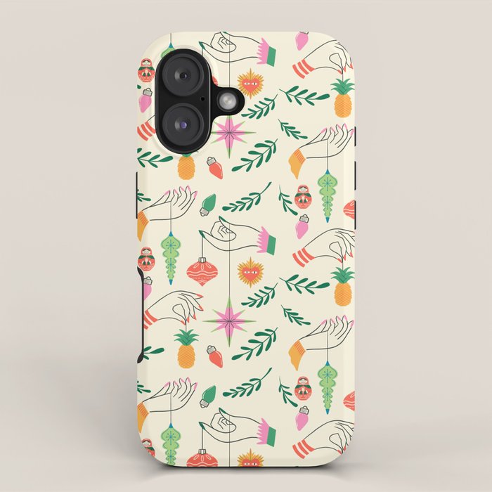 Tree Trimming Hands and Retro Ornaments iPhone Case Gallery Image 1