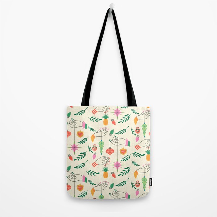 Tree Trimming Hands and Retro Ornaments Tote Bag Gallery Image 2