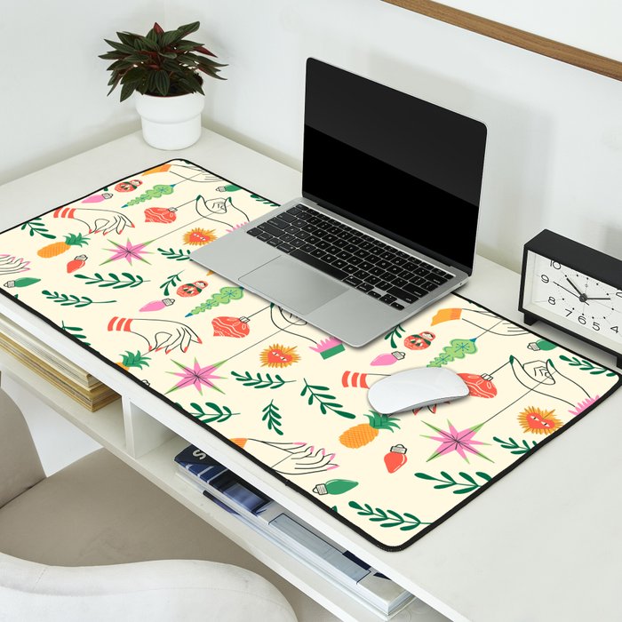 Tree Trimming Hands and Retro Ornaments Desk Mat Gallery Image 2