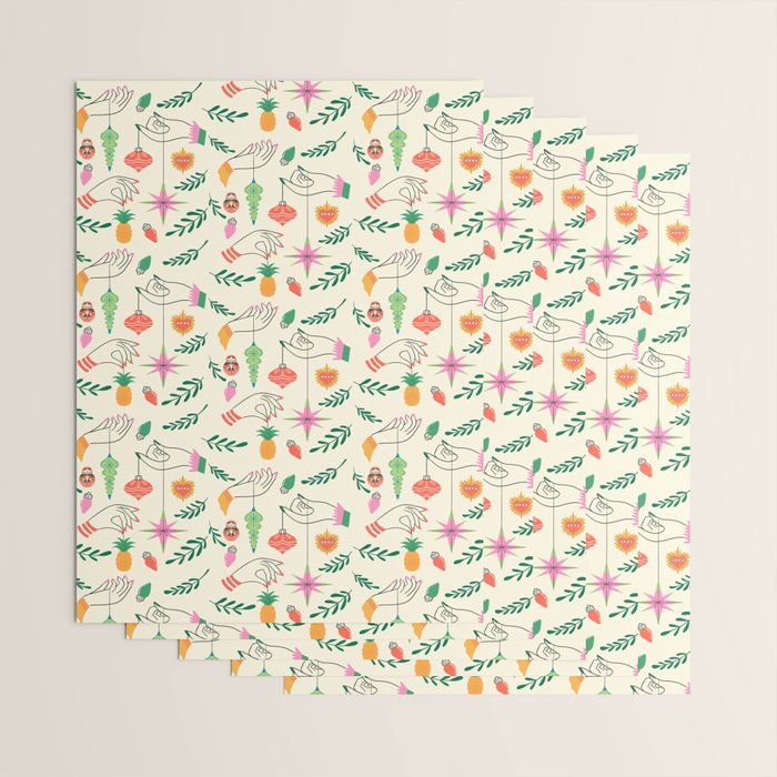 Tree Trimming Hands and Retro Ornaments Wrapping Paper Gallery Image 3