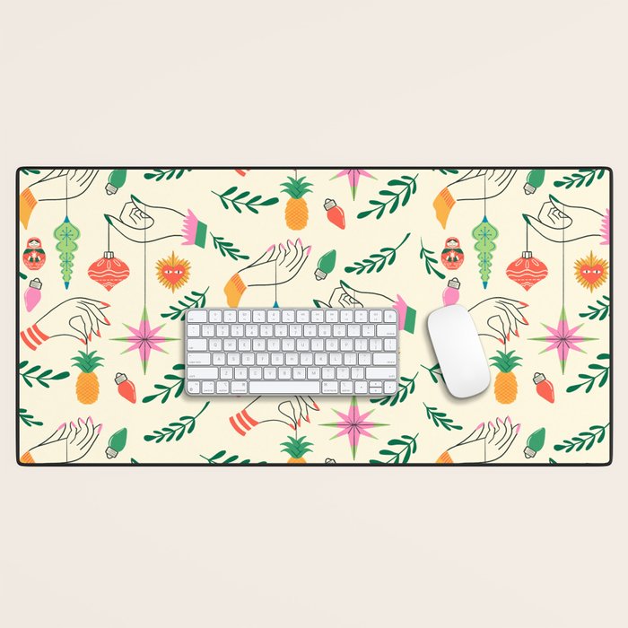 Tree Trimming Hands and Retro Ornaments Desk Mat Gallery Image 1