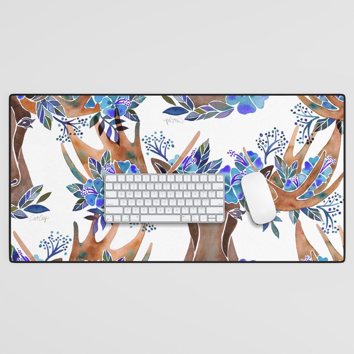 Floral Moose - Blue Flowers Desk Mat Gallery Image 1