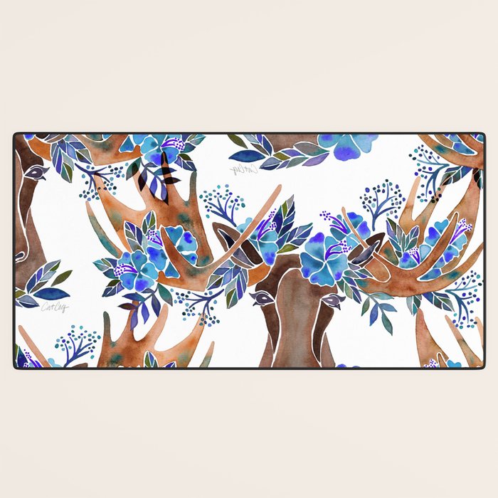 Floral Moose - Blue Flowers Desk Mat Gallery Image 3