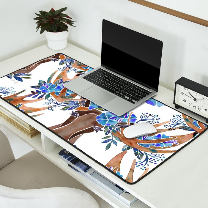 Floral Moose - Blue Flowers Desk Mat Gallery Image 2
