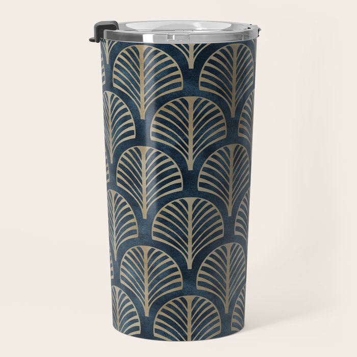 Art Deco, Decorative Fan Leaves Travel Mug Gallery Image 3