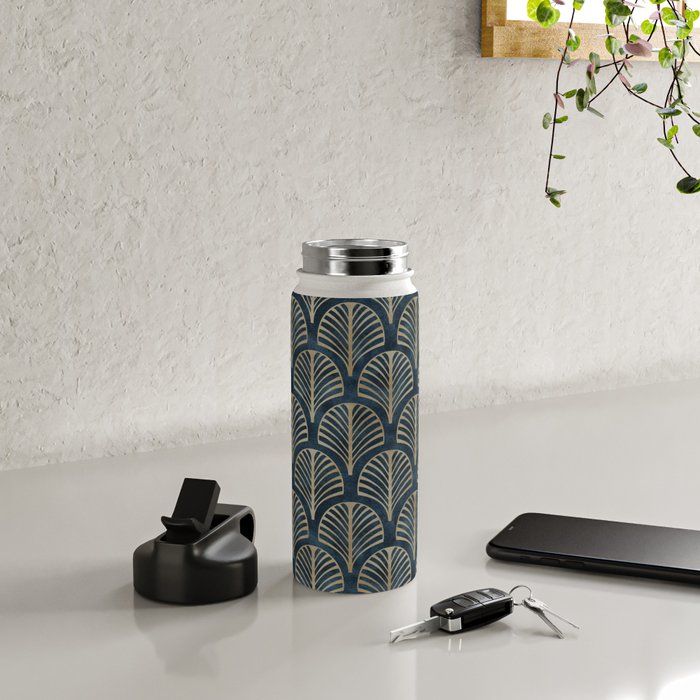 Art Deco, Decorative Fan Leaves Water Bottle Gallery Image 4